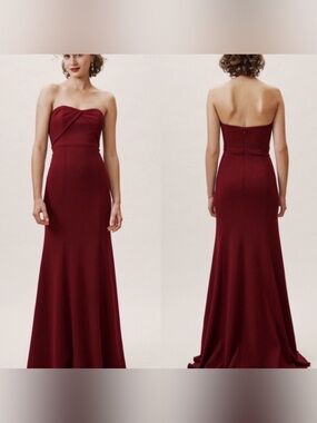 BHLDN Burgundy Strapless Mermaid Watters Delilah Dress Gown Wine Red